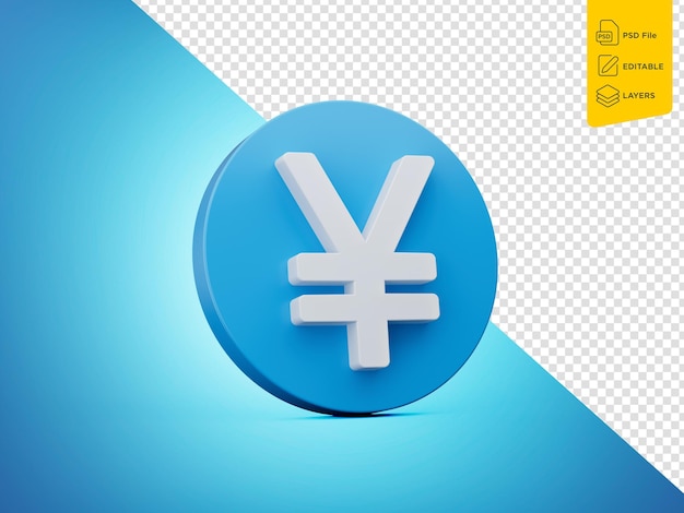 Japanese Yen Currency In Blue And White Icon On Blue Background 3d Illustration