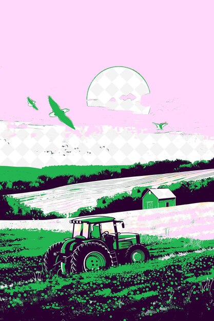 PSD japeri rural scene with a farm and a tractor a red barn ging illustration brazilian life and culture