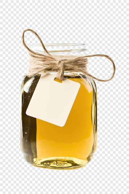 PSD a jar of alcohol with a tag on it and a tag that says quot honey quot