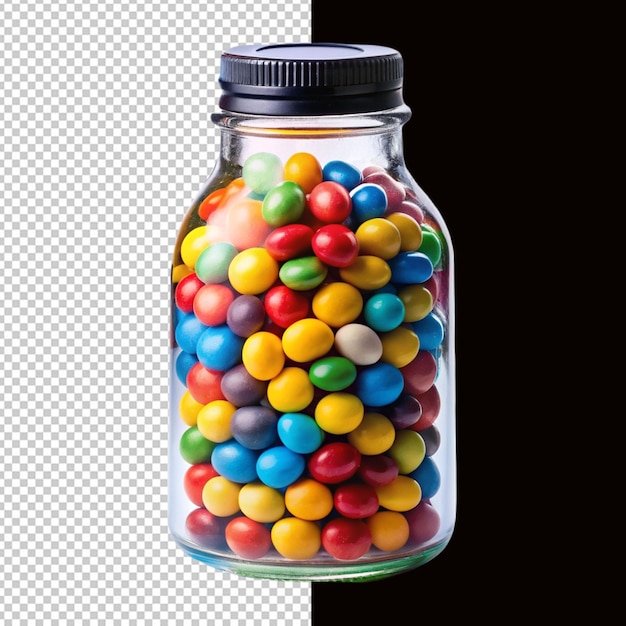 a jar of colorful candy on transparent background