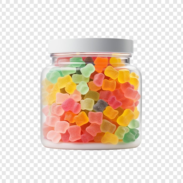 PSD a jar of colorful candy on transparent background