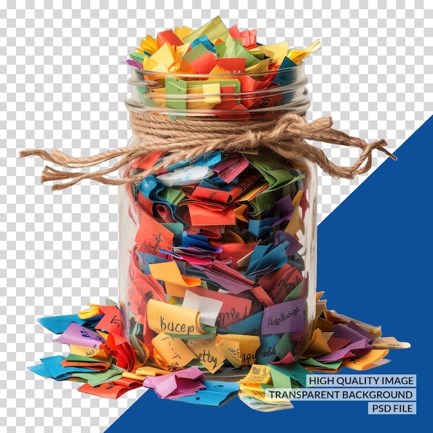 PSD a jar of colorful items with a ribbon tied around it