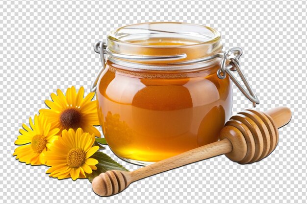 PSD jar of honey with daisies and a jar of honey