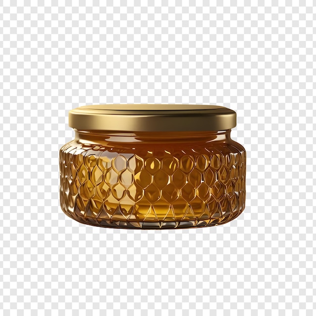 PSD a jar of honey with a gold lid that says honey on it