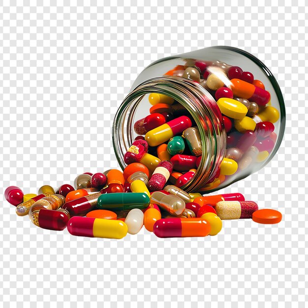 a jar of pills with different colors of different colors