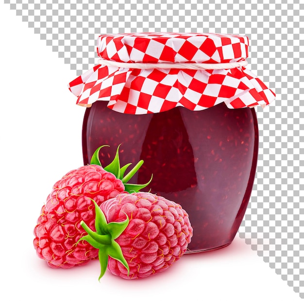 Jar of raspberry jam isolated on white background