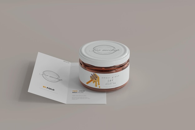 Jar with Bi-Fold Brochure Mockup