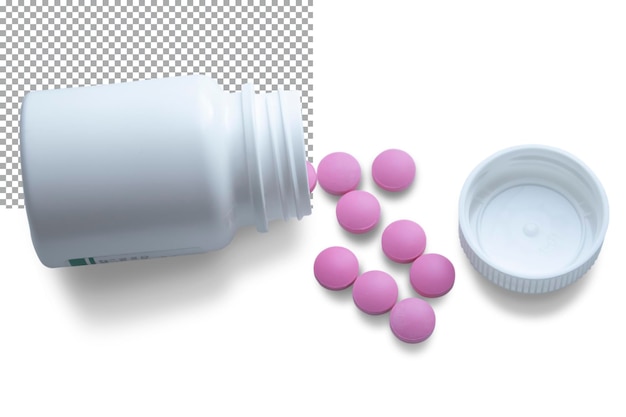 PSD a jar with scattered pink pills lies on its side on a transparent background the concept of treatme