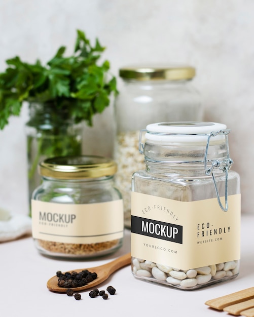 Jars with kitchen tool and ingredients