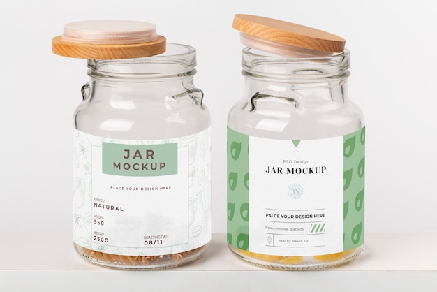 PSD jars with labels arrangement mockup