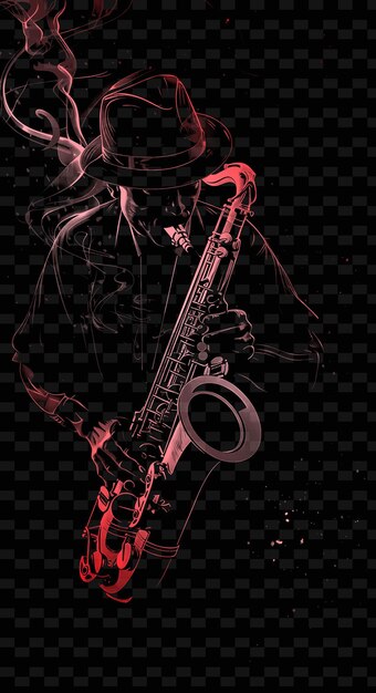 Jazz Musician Playing Saxophone on a Dimly Lit Stage With Sm Illustration Music Poster Designs