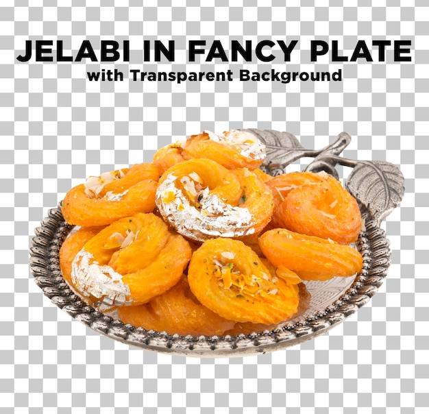 Jelabi Sweet Dish Dessert in a Fancy Plate Photo PSD with Transparent Background