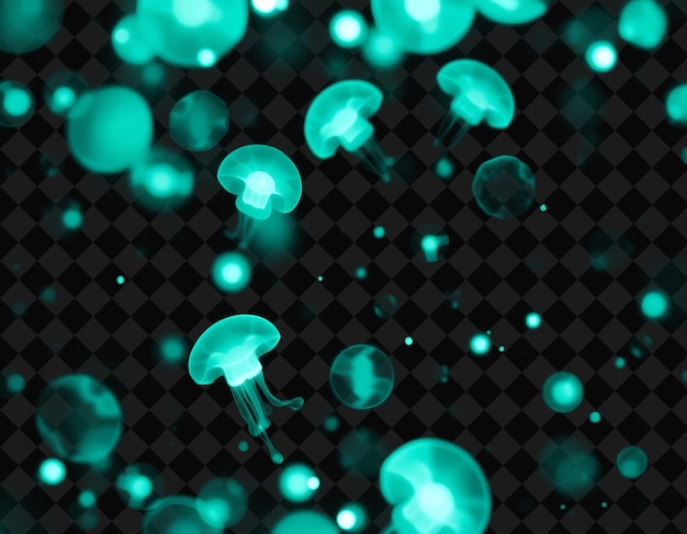 jellyfish on a black background with a green circle of jellyfish