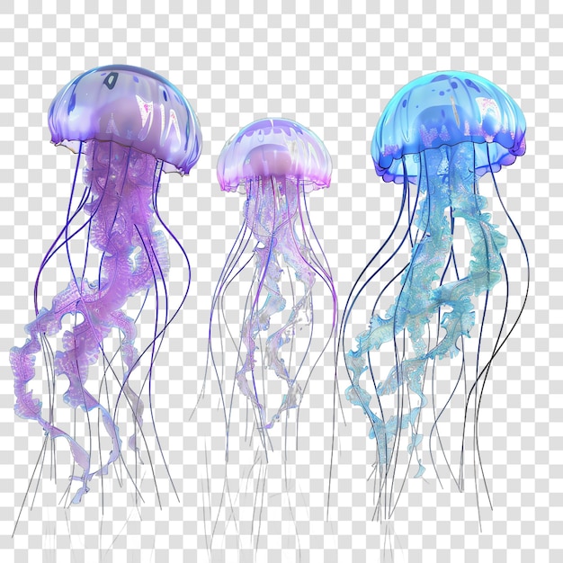 PSD jellyfish set realistic isolated on transparent background