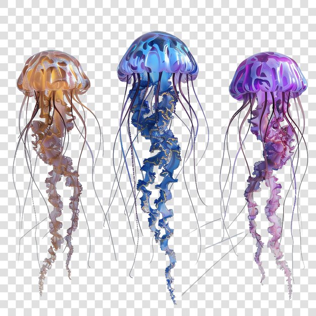 PSD jellyfish set realistic isolated on transparent background