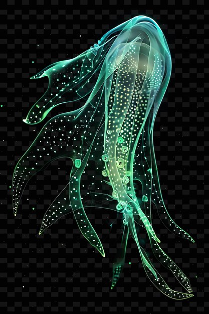 PSD a jellyfish with green dots on a black background