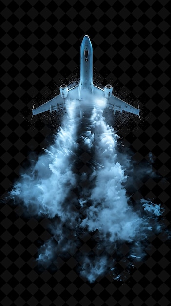 PSD jet explosion with airplane flames and smoke cool blue and w png neon effect on dark background