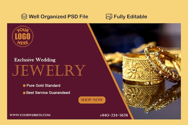 PSD jewelry gold and red social media banner pure special collections