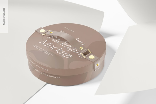 Jewelry Round Packaging with Paper Backdrop Mockup 02