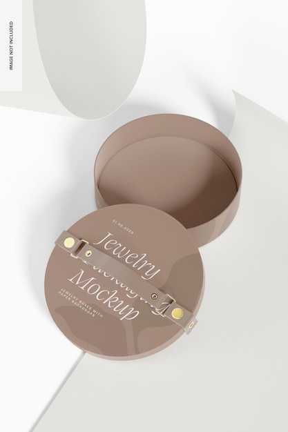 Jewelry Round Packaging with Paper Backdrop Mockup, Opened