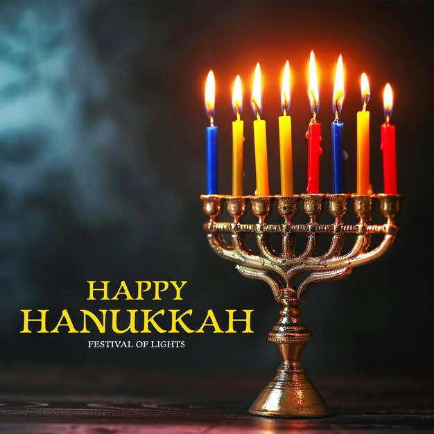 PSD jewish holiday hanukkah background with burning candles festive hanukkah