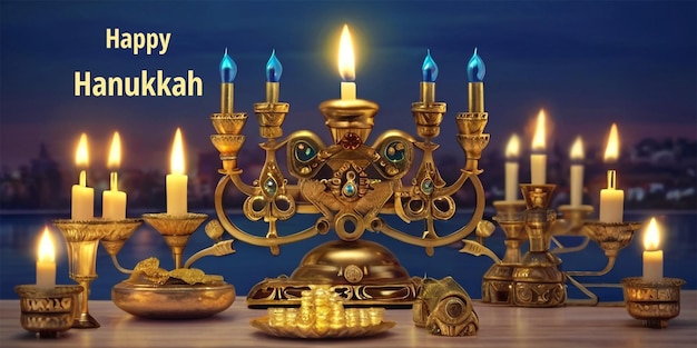 Jewish holiday hanukkah background with burning candles festive