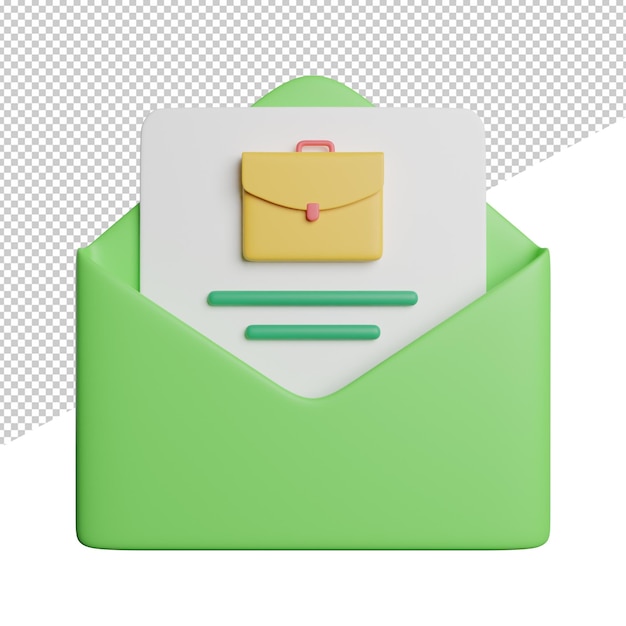 Job Mail Inbox Message front view 3d rendering icon illustration on transparent background