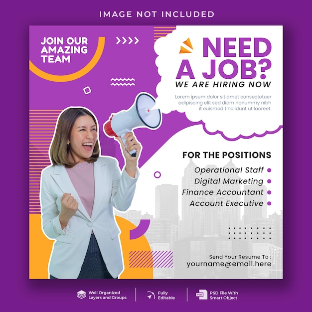 PSD job vacancy instagram social media post template