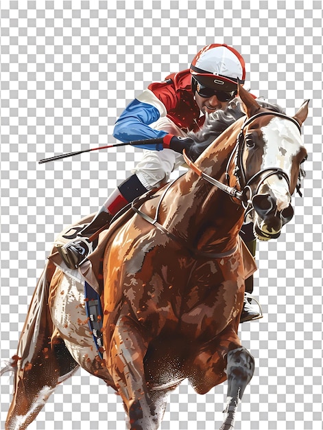 PSD jockey with horse standing alone with a transparent background