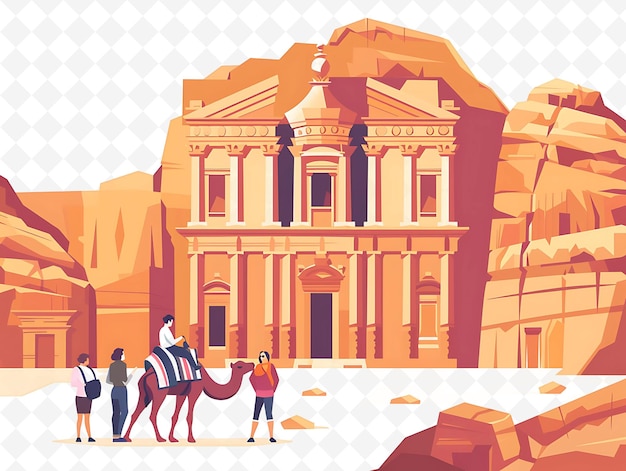 PSD jordanian tourists visiting petra design is historical and m illustration cutural landscape view