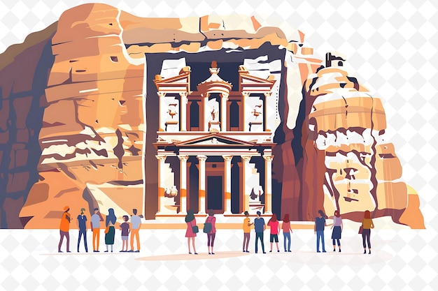 PSD jordanian tourists visiting petra design is historical and m illustration cutural landscape view