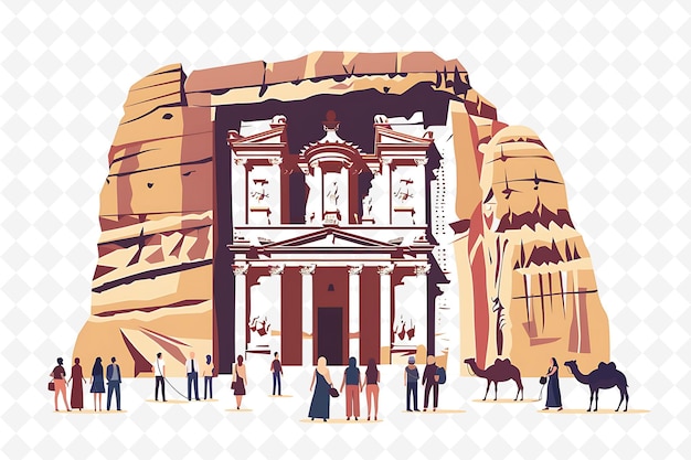 Jordanian Tourists Visiting Petra Design Is Historical and M Illustration Cutural Landscape View