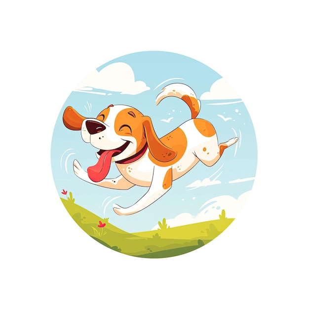 PSD joyful dog cartoon bounding through cartoon illustration