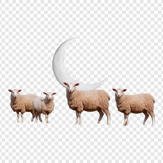 A joyful Eid Ul Adha scene with sheep and crescent moon