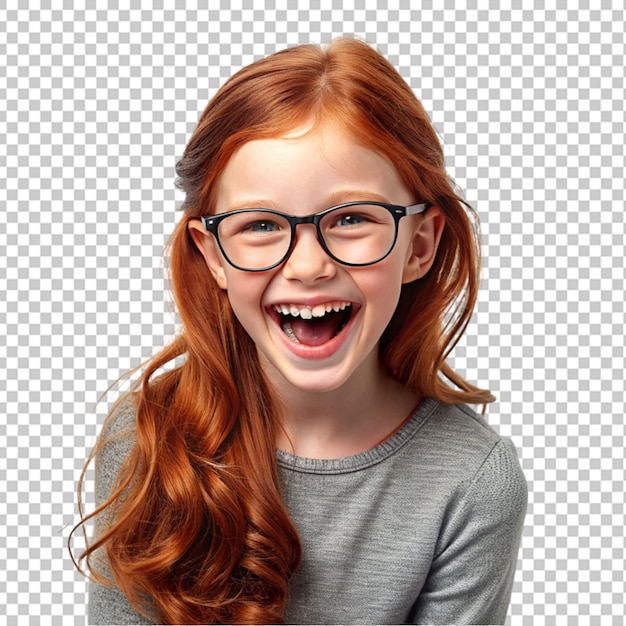 joyful happy young lucky redhead girl transparent background