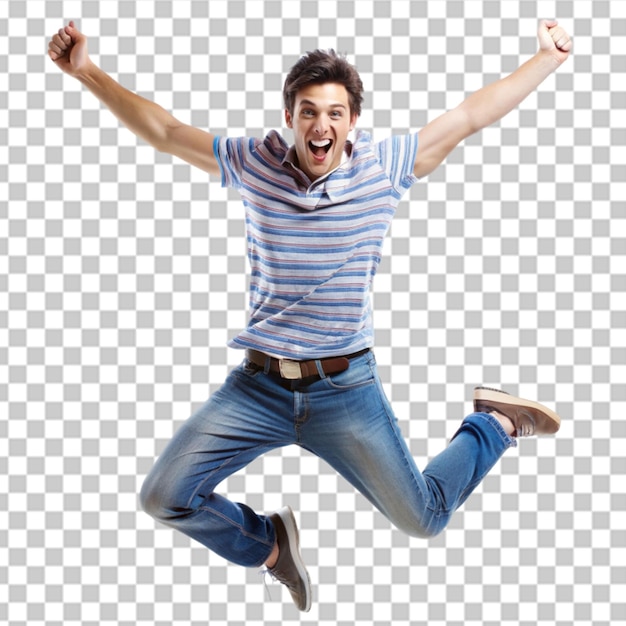 PSD joyful man leaping isolated on transparent background