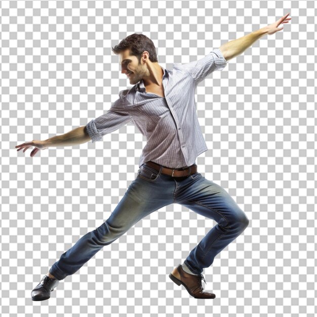 PSD joyful man leaping isolated on transparent background