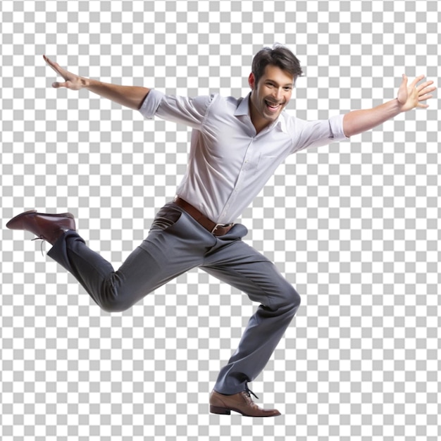 PSD joyful man leaping isolated on transparent background