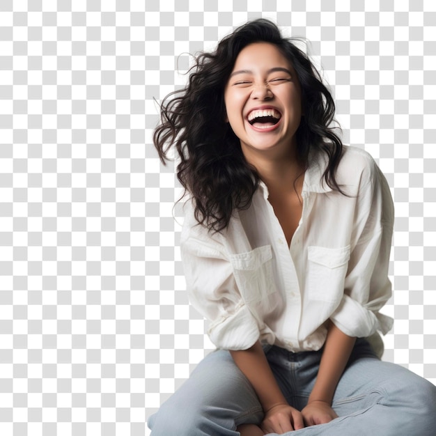 PSD joyful woman laughing happily