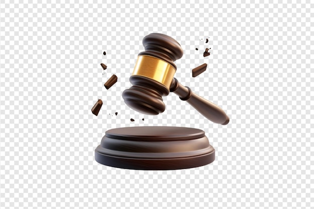 PSD judge gavel hitting block isolated on a transparent background