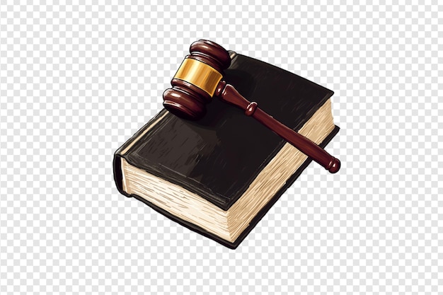 Judge gavel on law book isolated on a transparent background