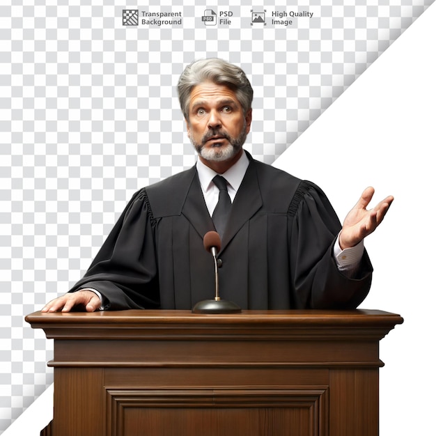 Judge giving a speech or verdict in a courtroom