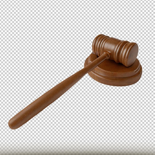 PSD judge hammer wooden isolated on transparent background