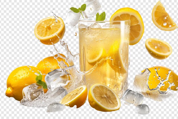 PSD juice ice and lemon isolated on transparent background