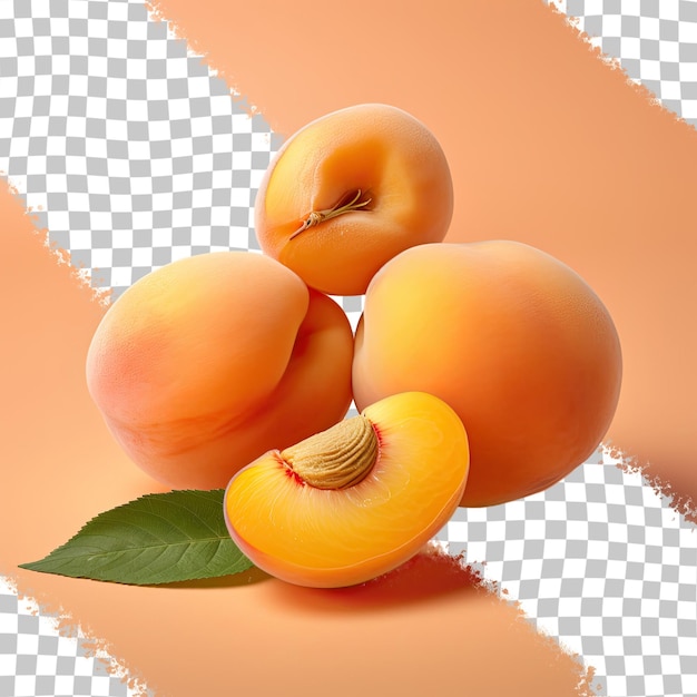 Juicy apricots split by a stone transparent background