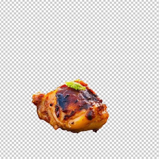 PSD juicy grilled chicken thighs on outdoor bbq grill transparent background