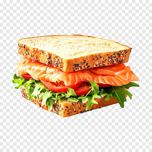 Juicy jerked salmon sandwiches isolated on a smooth transparent background