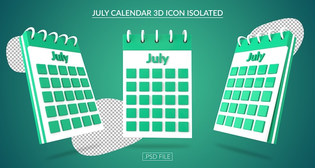 July Calendar 3d icon isolated