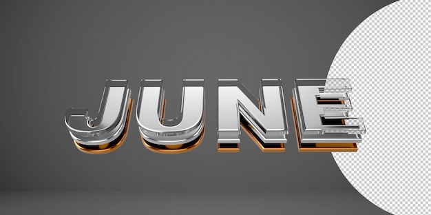 June 3d typography Metal, chrome and glass letter on transparent background 3d illustration PNG