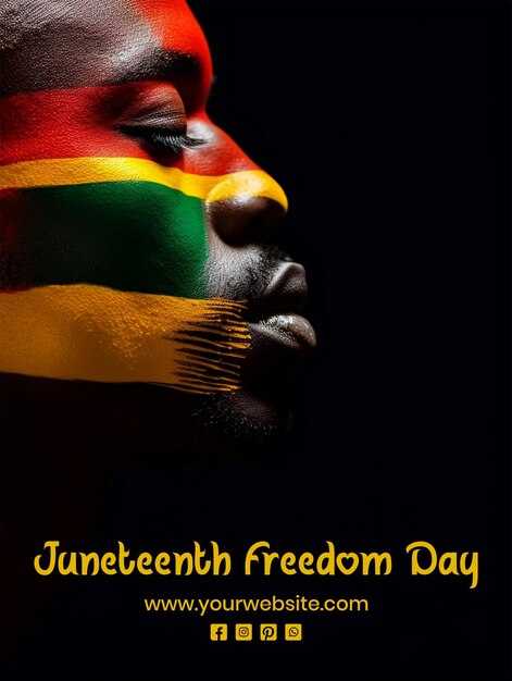 PSD juneteenth freedom day african mans side profile view with coloring his face on black background